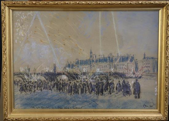 Lord Methuen (1886-1974) Victory night celebrations seen from the Houses of Parliament terrace, 8th June 1946 11 x 16in.